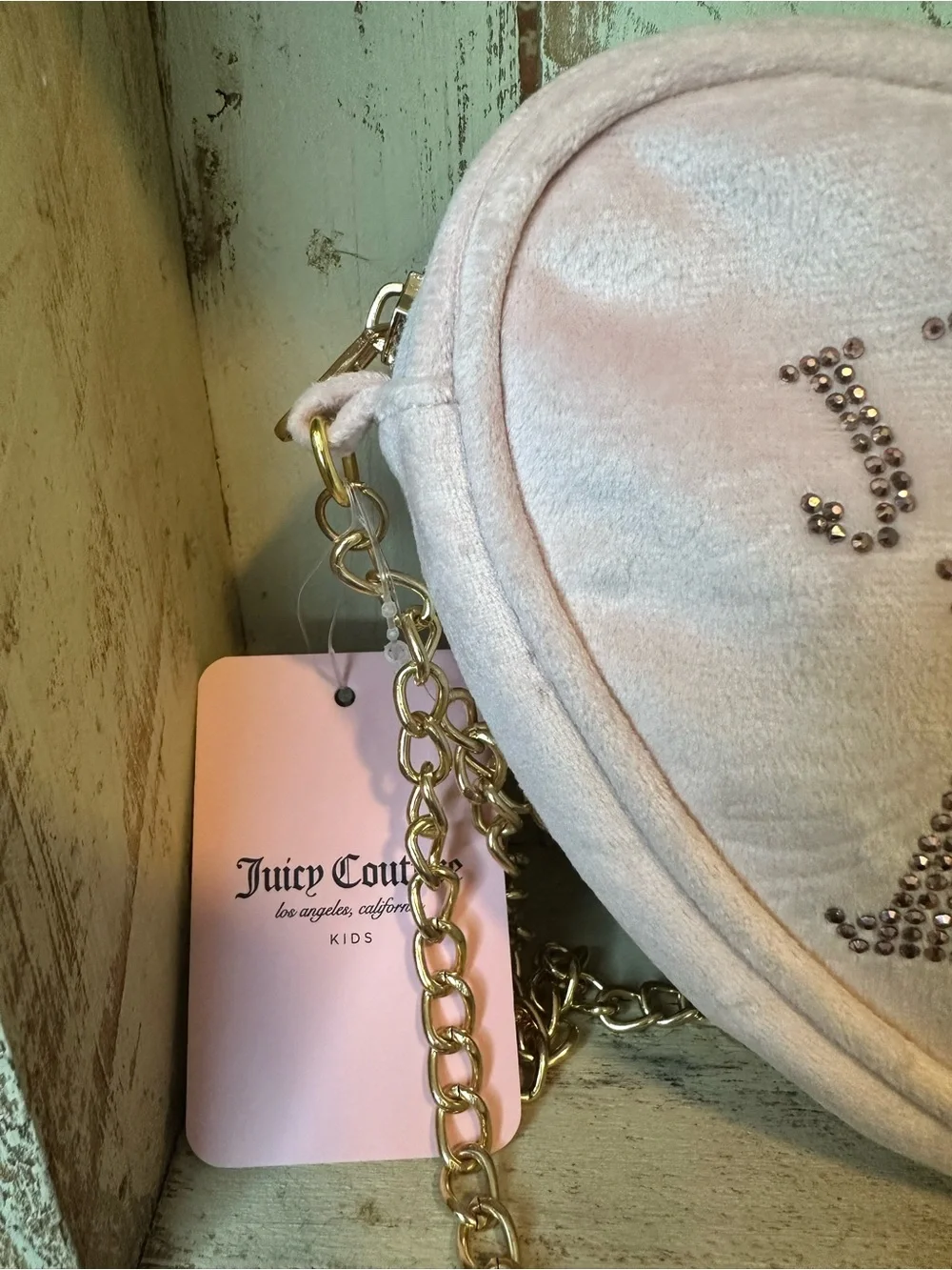 NWT Juicy Couture Kids Pink Velvet Heart Crossbody Bag – Rhinestone Detail